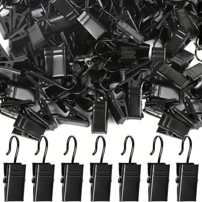 Set of 100 Black Stainless Steel Curtain Clips for Hanging Curtains, Tents, and Party Decor