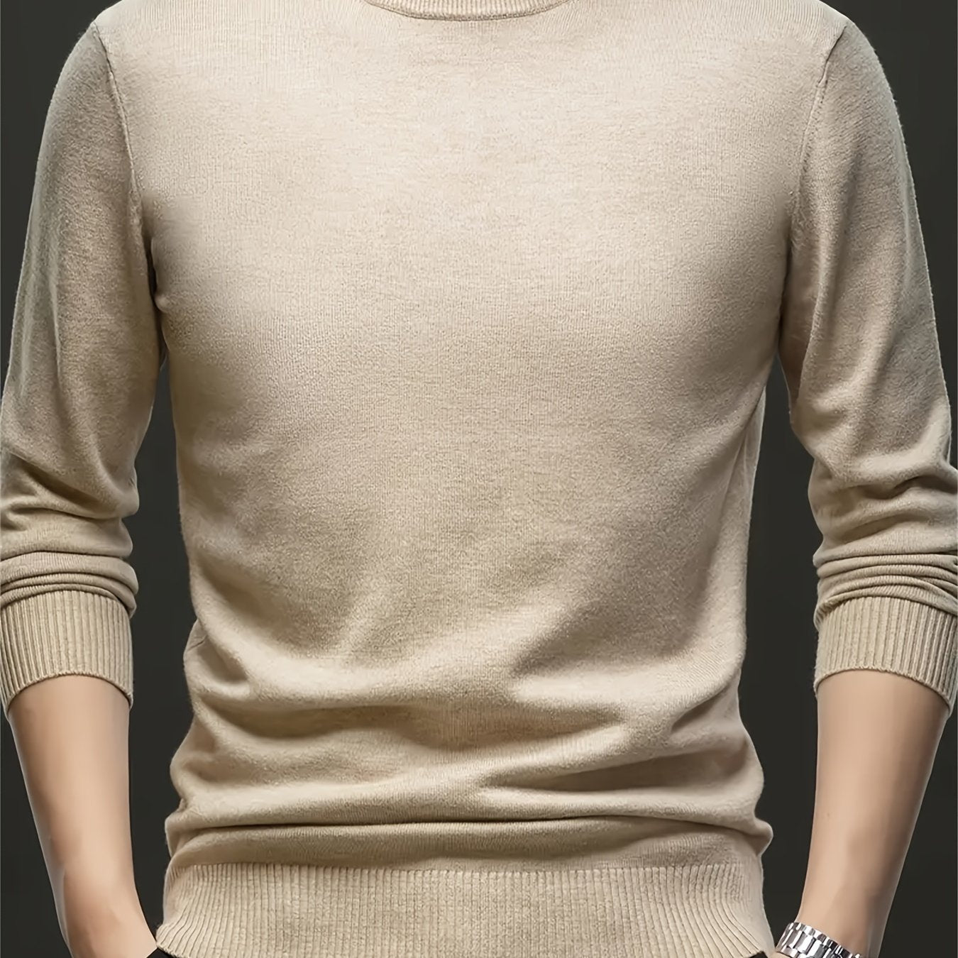 Men's plus size cashmere sweater with crew neck, perfect for fall and winter. Made with 100% cashmere, warm, soft, and high-stretch knit.