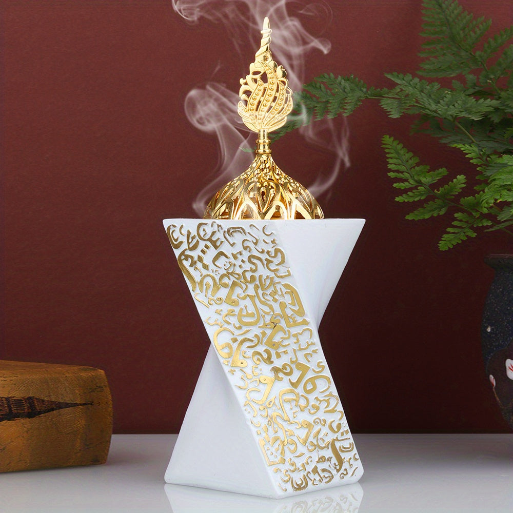 Stylish metal-lid incense burner for bedroom décor - resin crafted accent.