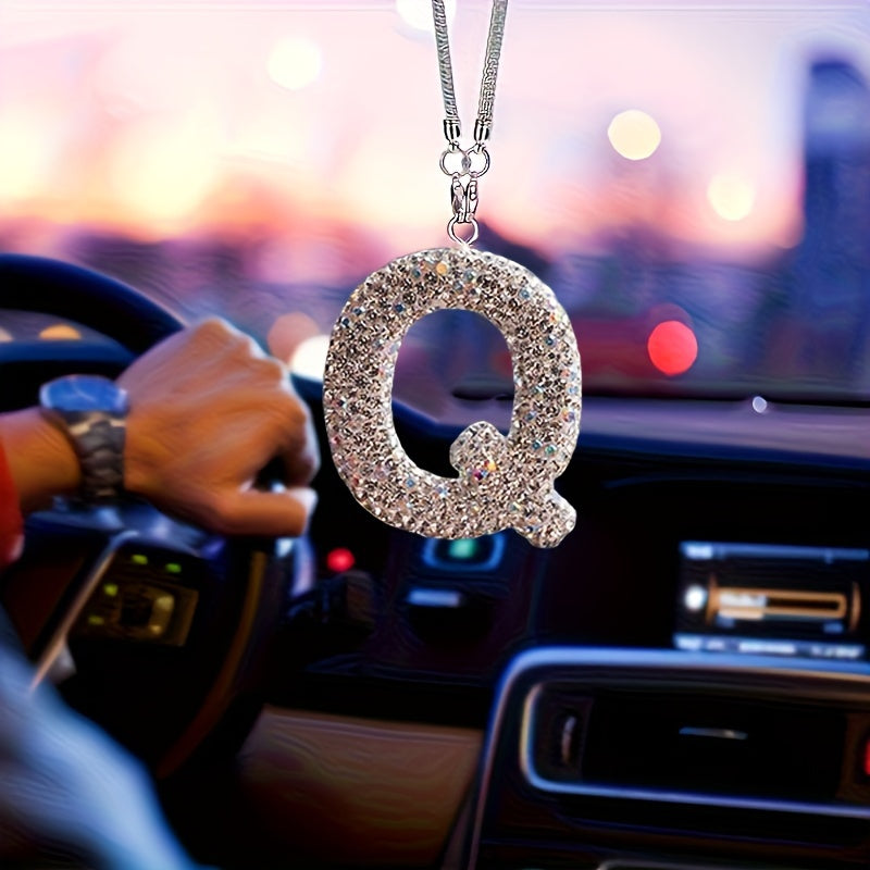 Crystal Bling Alphabet Letter Pendant for Vehicle Mirror - Durable Metal Material