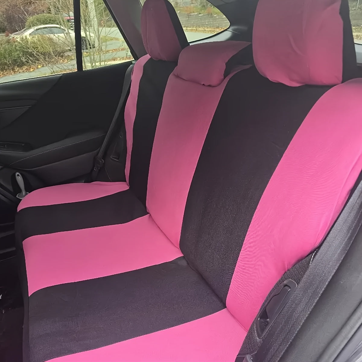 New full seat cover set for 5-seater car, includes 2 front seat covers, 1 rear seat back cover, 1 rear seat cover, and 5 car seat head covers.