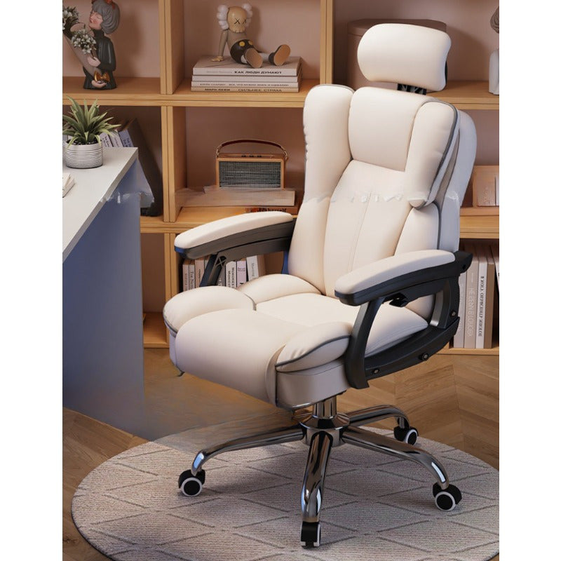 Ergonomic office chair with adjustable headrest, dual-layer recliner, and saddle-shaped seat pack. Features manual recline, solid back, high-density sponge filling, non-wooden frame, and