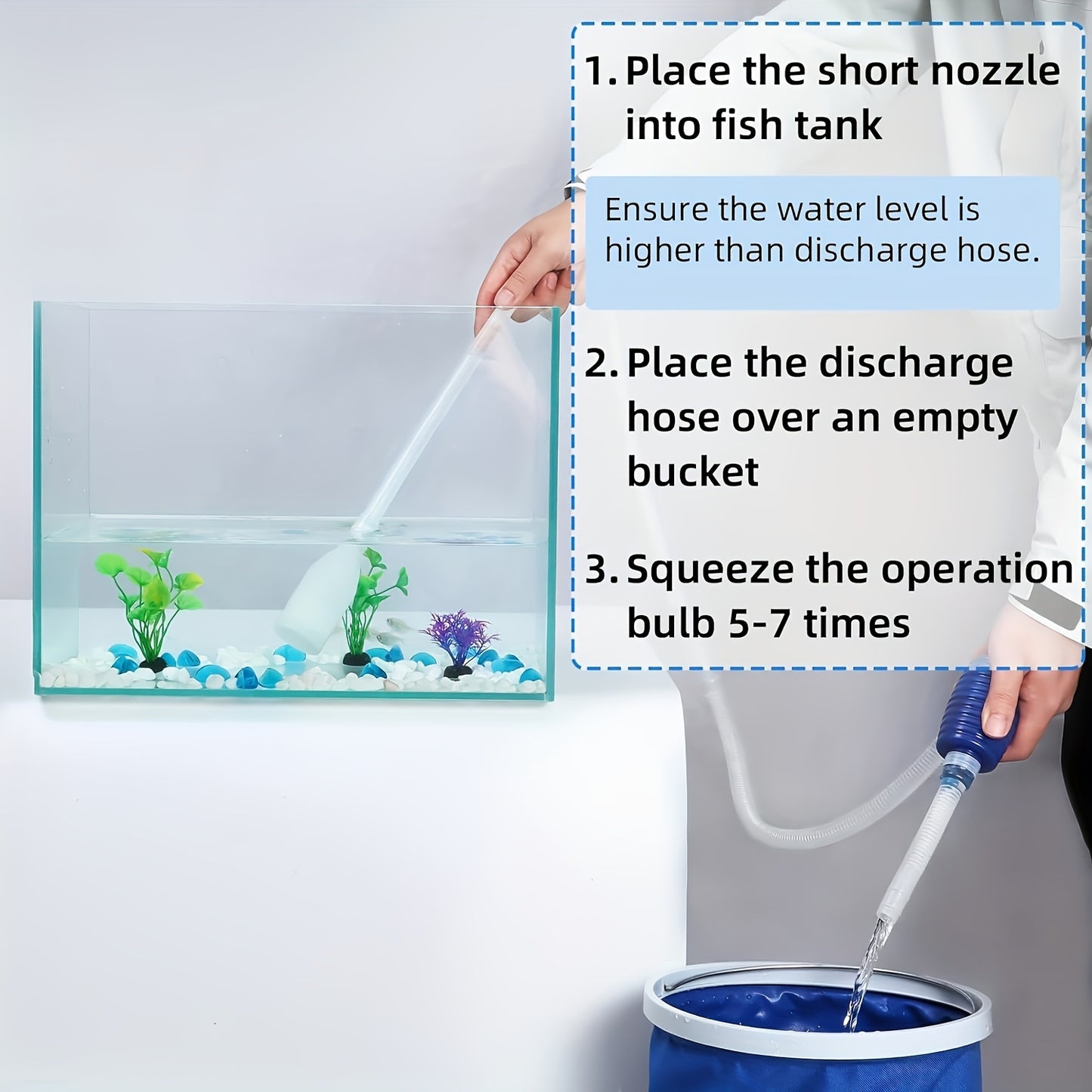 Aquarium Cleaning Kit includes Siphon, Fish Net, and Sponge Brush for maintenance.