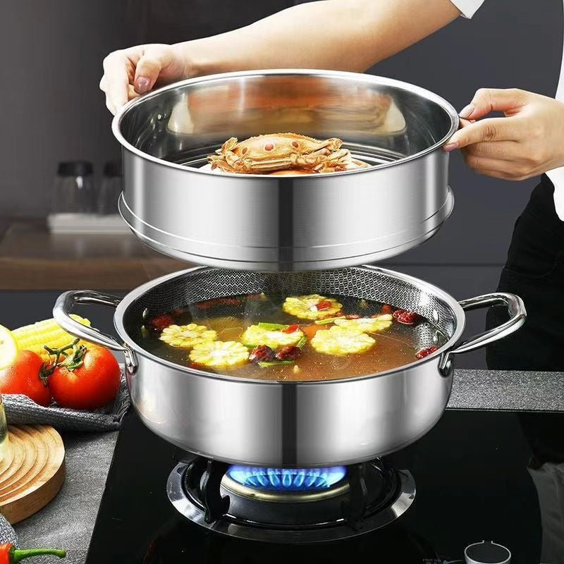 Large Stainless Steel Stock Pot with Lid - Versatile Double-Layered Design for Steaming & Cooking, Non-Stick Honeycomb Pattern, Compatible with Induction Cooktops