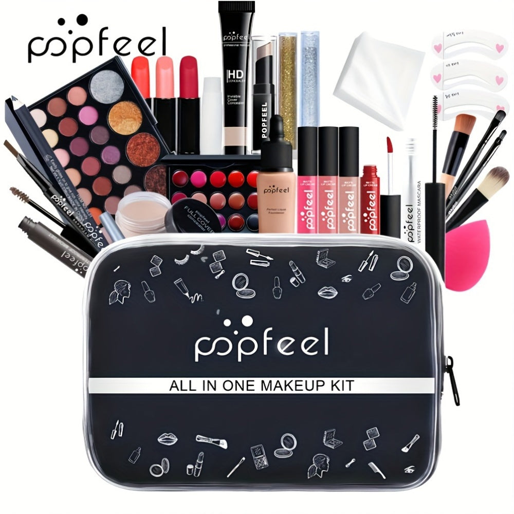 POPFEEL Travel Makeup Kit with Black Case, Multi-Product Beauty Collection for On-the-Go Touch-ups