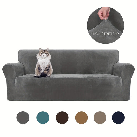 Thickened velvet sofa cover with elastic bottom for all seasons, suitable for pets and provides universal anti-scratch protection for living room home decor.