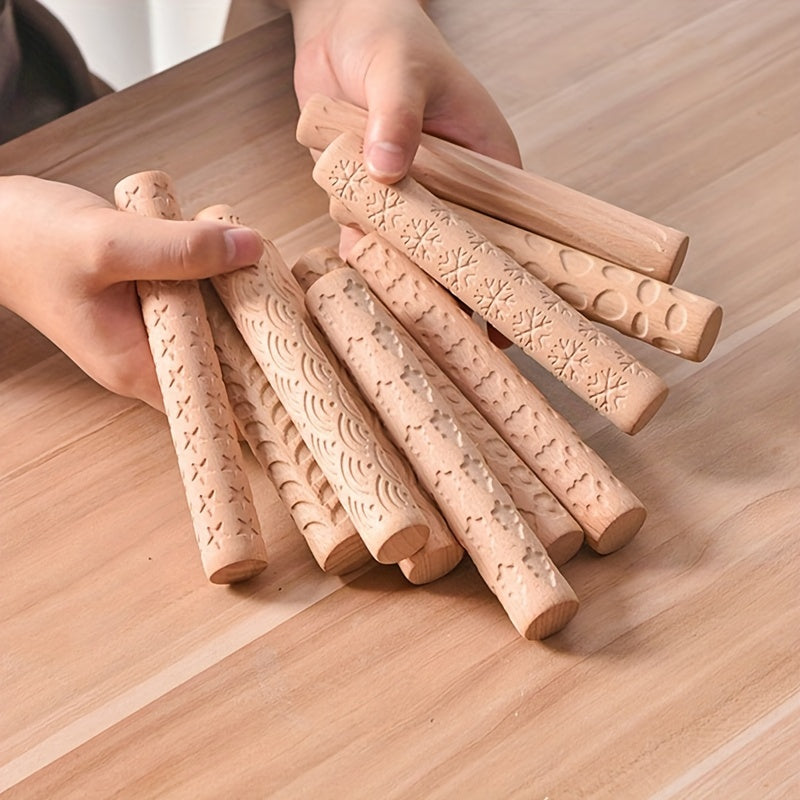 1 piece of Embossing Rolling Pin - Ideal tool for rolling and shaping dough for pizzas, pies, cookies, dumplings, noodles, and more - Made of durable wood for effortless dough rolling and shaping in the kitchen