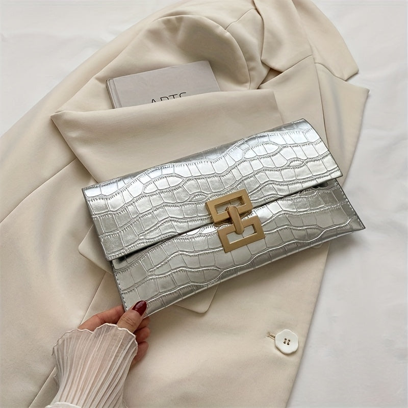 Stone textured clutch made of small synthetic leather, magnetic buckle closure, various colors.