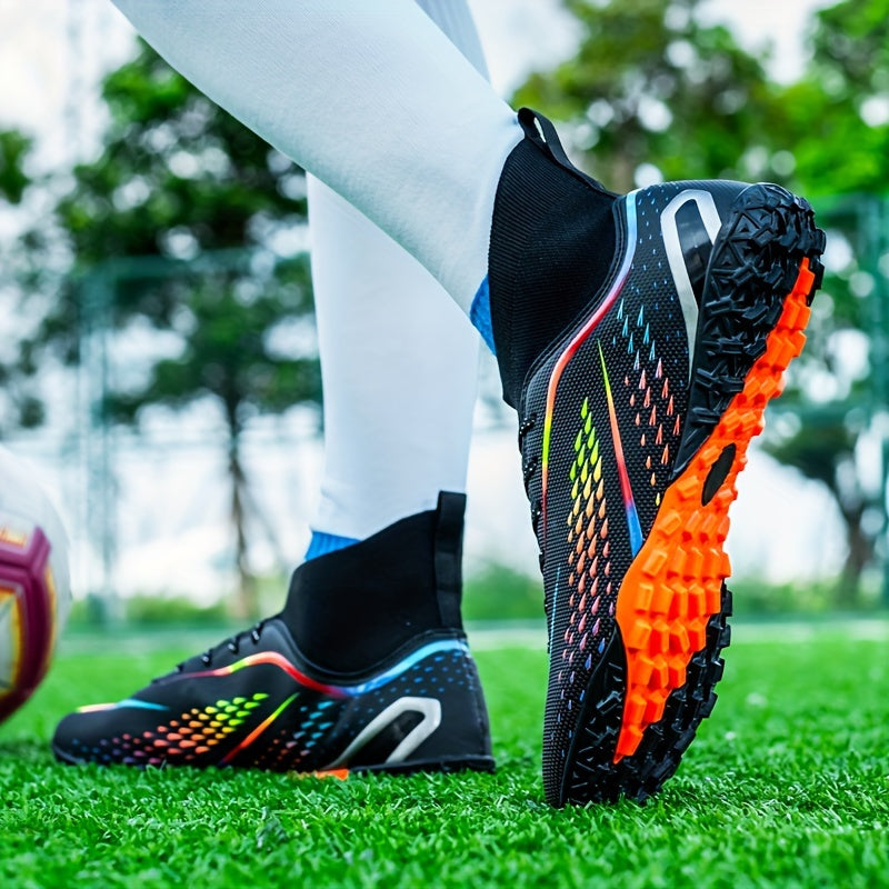 Breathable high-top soccer cleats for all seasons, perfect for training and competition, with non-slip features.