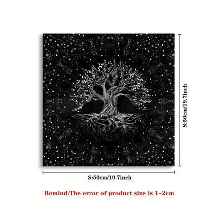 1pc Tarot Tablecloth featuring life tree and moon phase designs, suitable for tarot readings, altar cloths, witchcraft, table games, and room decoration.