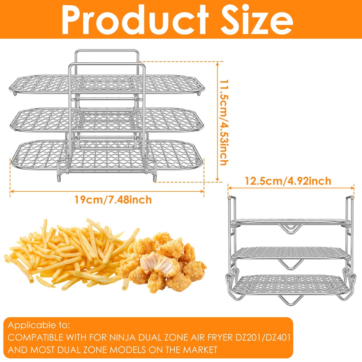 Stainless Steel 3-Layer Air Fryer Rack with Dehydrator Functionality - Stackable, Multifunctional Grill Rack for Double Basket Air Fryer Cooking and Baking