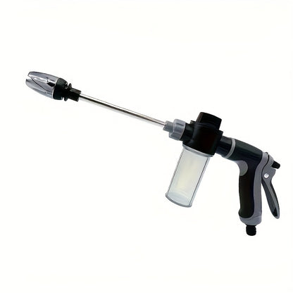 Powerful pressure washer gun with universal connector, plastic garden hose nozzle with metal extension rod and rubber handle - ideal for home and car wash.