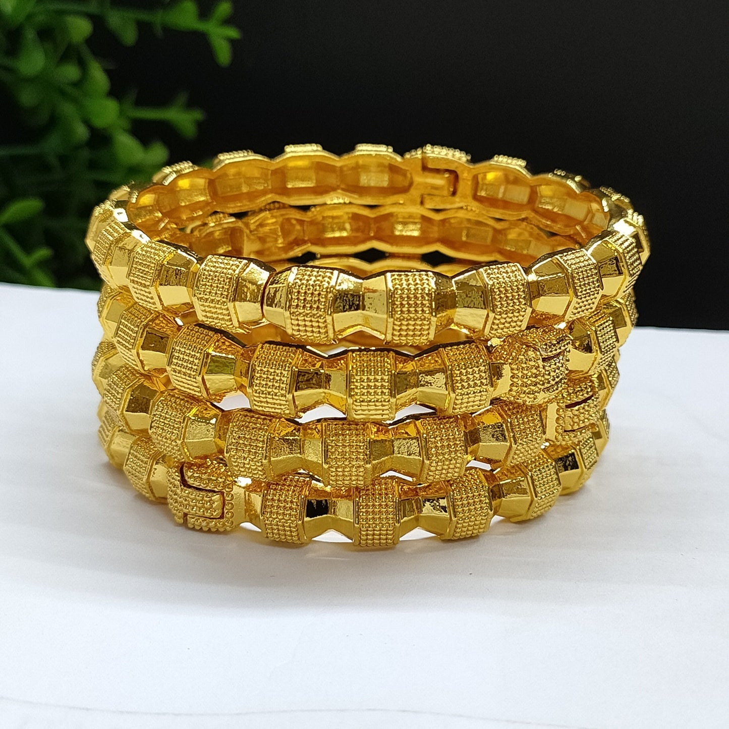 Set of 4 Women's Golden Color Bangle Bracelets - Perfect Wedding or Holiday Gift