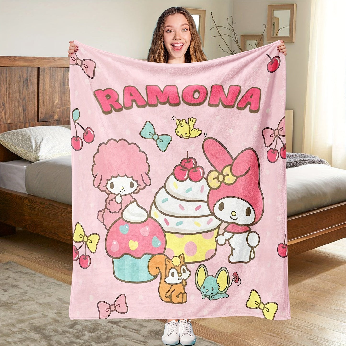 Stay Warm and Cozy with the Sanrio Melody Ultra-Soft Flannel Throw Blanket - Ideal for All Seasons, Featuring a Vibrant Digital Print, Great for Camping or Snuggling Up in Bed