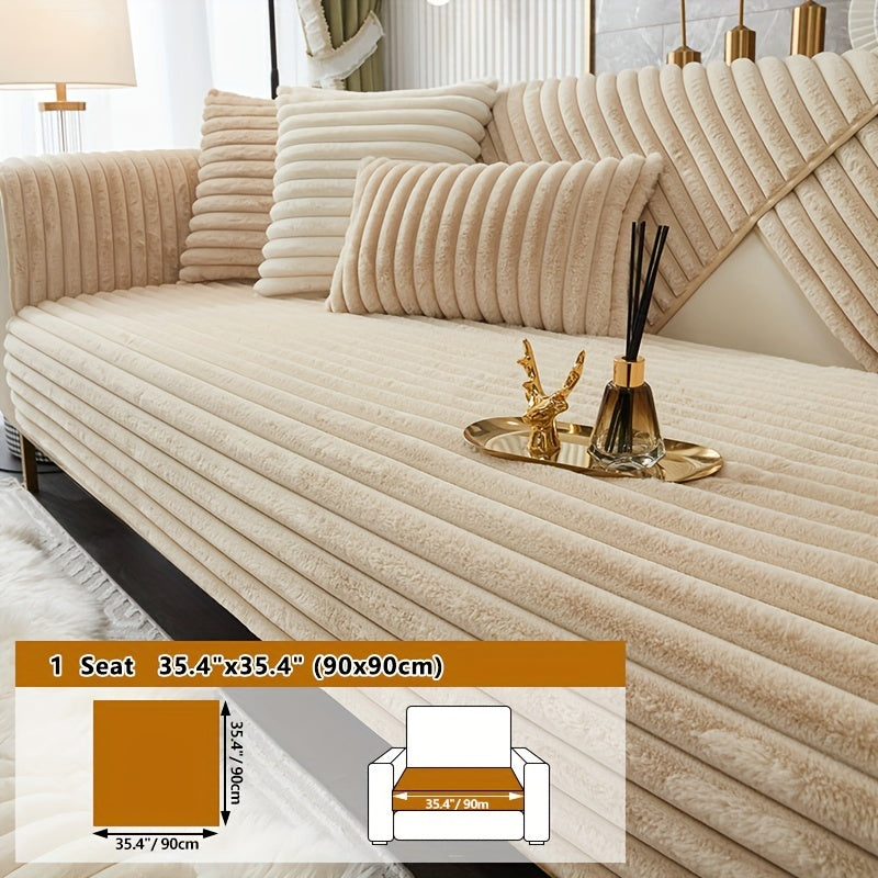 Machine washable sofa slipcover made of non-slip rabbit fur for home decor in bedroom, office, and living room.