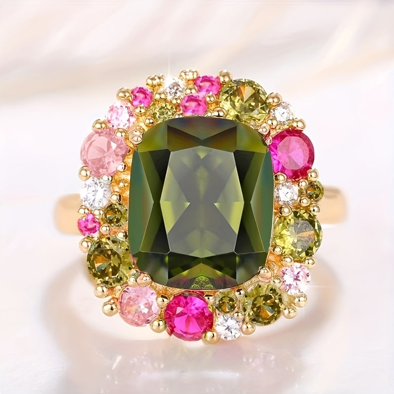 Elegant Green Synthetic Gemstone Ring for Her Special Day