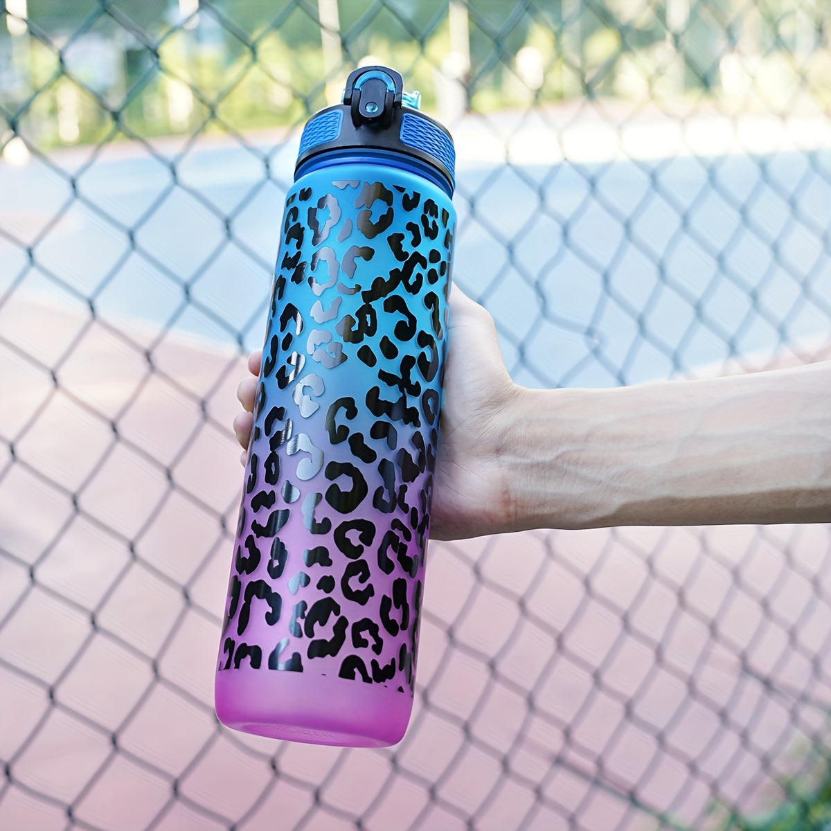 32oz Leopard Print Gradient Straw Cup - BPA-free suv shishasi uy va ochiq sportlar uchun, piyoda sayohat, lagerda qolish, fitnes uchun ideal - ajoyib bayram sovg'asi