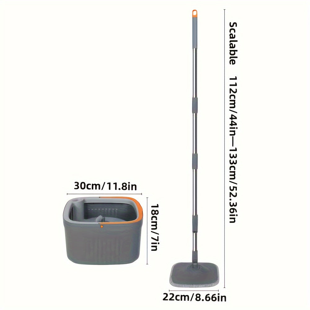 The RICHBEAR Easy Wring Flat Mop and Bucket Set offers a Self-Cleaning System and is made of Plastic. It is perfect for various rooms in the house including the Living Room, Bedroom, Bathroom, Toilet, and Kitchen. This versatile kit can be used for both