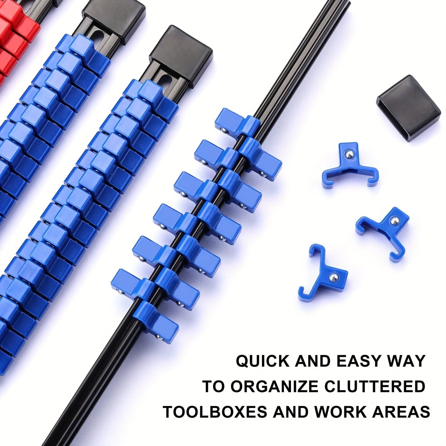 Organize your sockets with the Socket Organizer Tool - High-Quality Socket Bracket Set compatible with 1/4 Inch, 3/8 Inch, and 1/2 Inch sizes.