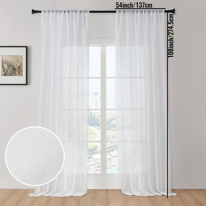 Set of 2 Linen Textured Semi-Sheer White Kitchen Curtains, Cafe Curtain Tiers with a Boho Farmhouse design. Perfect for Bedroom, Living Room, Home Decor, Basement Window or RV Camper.