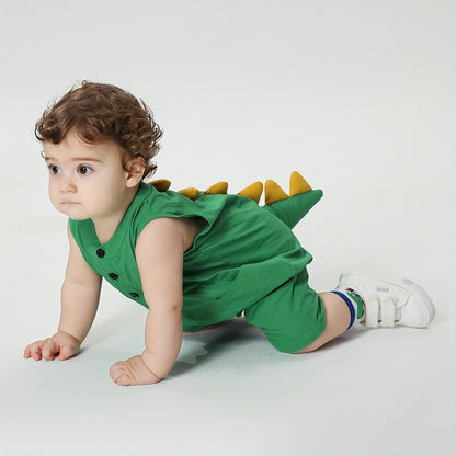 Creative dinosaur tail bodysuit for infants and toddlers, casual sleeveless romper for baby boys, perfect for indoor and outdoor wear, ideal as a gift.