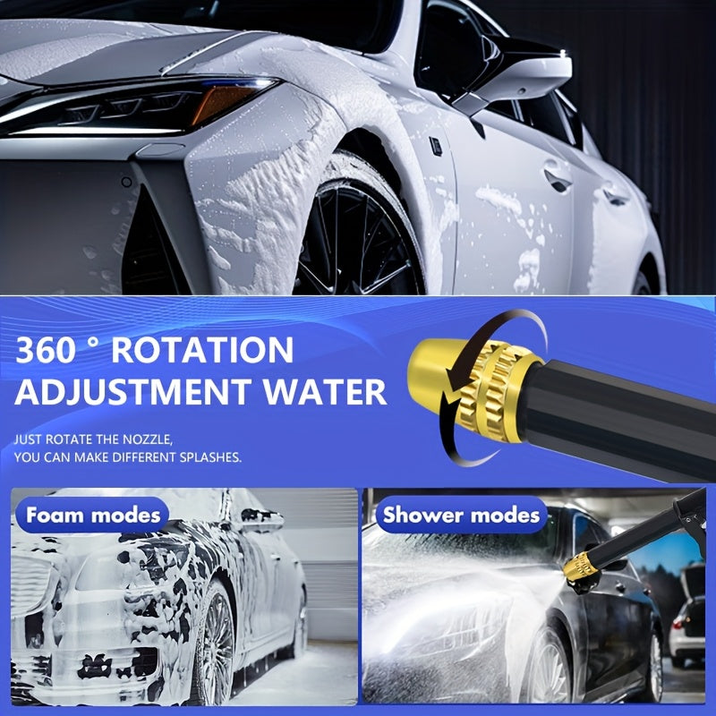 Long pole car wash water gun with foam tank for multifunctional spraying needs. Suitable for car wash, flower watering, garden irrigation with high pressure spray and foam tank set. Easy