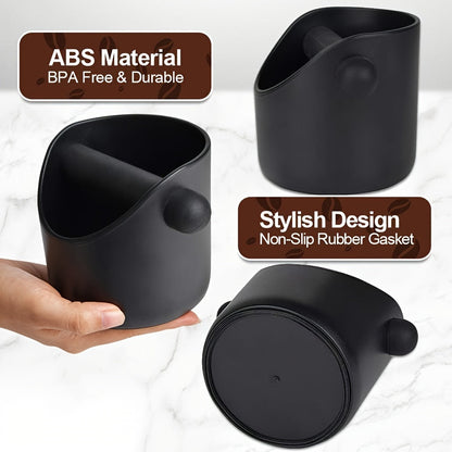 Black ABS Coffee Knock Box with Detachable Hammer - Non-Slip Base, Perfect for Home Baristas. No Electricity Needed. Perfect for Espresso Grounds.