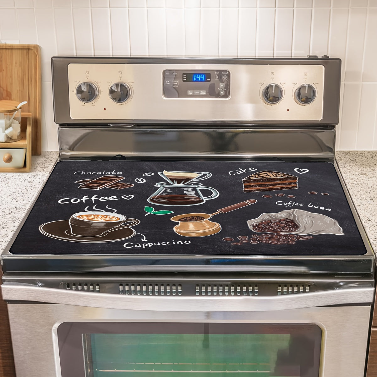 Protect your kitchen stove top with this multifunctional cover measuring 72.39x52.07cm. Made of heat-resistant and scratch-proof natural rubber, this cover is designed for electric and glass cooktops. It is dishwasher safe and comes with an anti-scratch