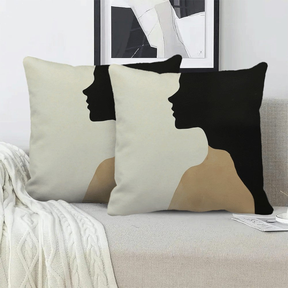 Set of 2 Contemporary Abstract Face Silhouette Pillow Cases, 45.72x45.72 cm, Made of Soft Flannel Fabric, Features Zipper Closure, Easy to Clean in the Washing Machine, Suitable for All Seasons, Perfect for Back Sleepers - Great for Decorating Living