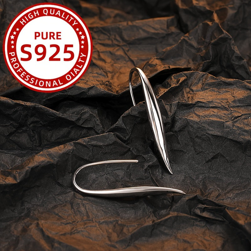 Stylish S925 Sterling Silver Willow Leaf Earrings for Women, featuring a Sleek Glossy Hook Design, Exquisite Hypoallergenic Jewelry