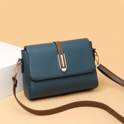 Women's fashion crossbody bag with zipper closure in black, khaki, or blue options. Made of polyester with edge paint detail.