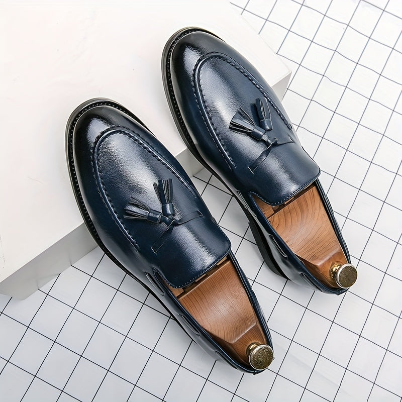 Men's Tassel Loafers - Business Casual Slip-On Oxfords with Round Toe, Faux Upper/Inner, Rubber Sole, Versatile Dress Shoes