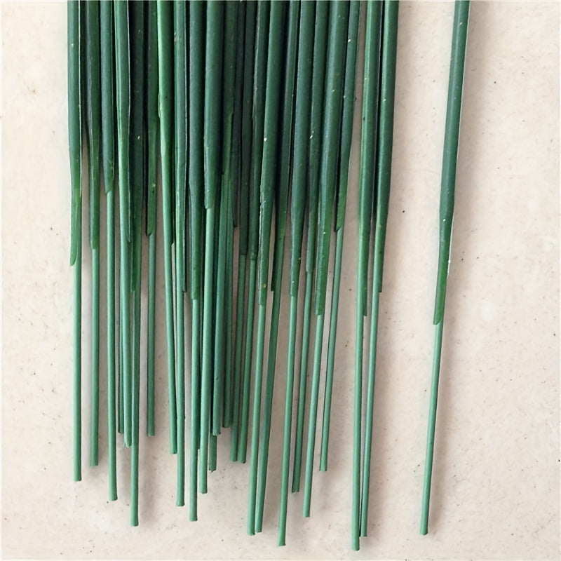 Plastic-clad iron flower stems in packs of 50, 200, or 500 for artificial hydrangea, rose, and peony decorations. Each stem is 17cm long and ideal for wedding decor.