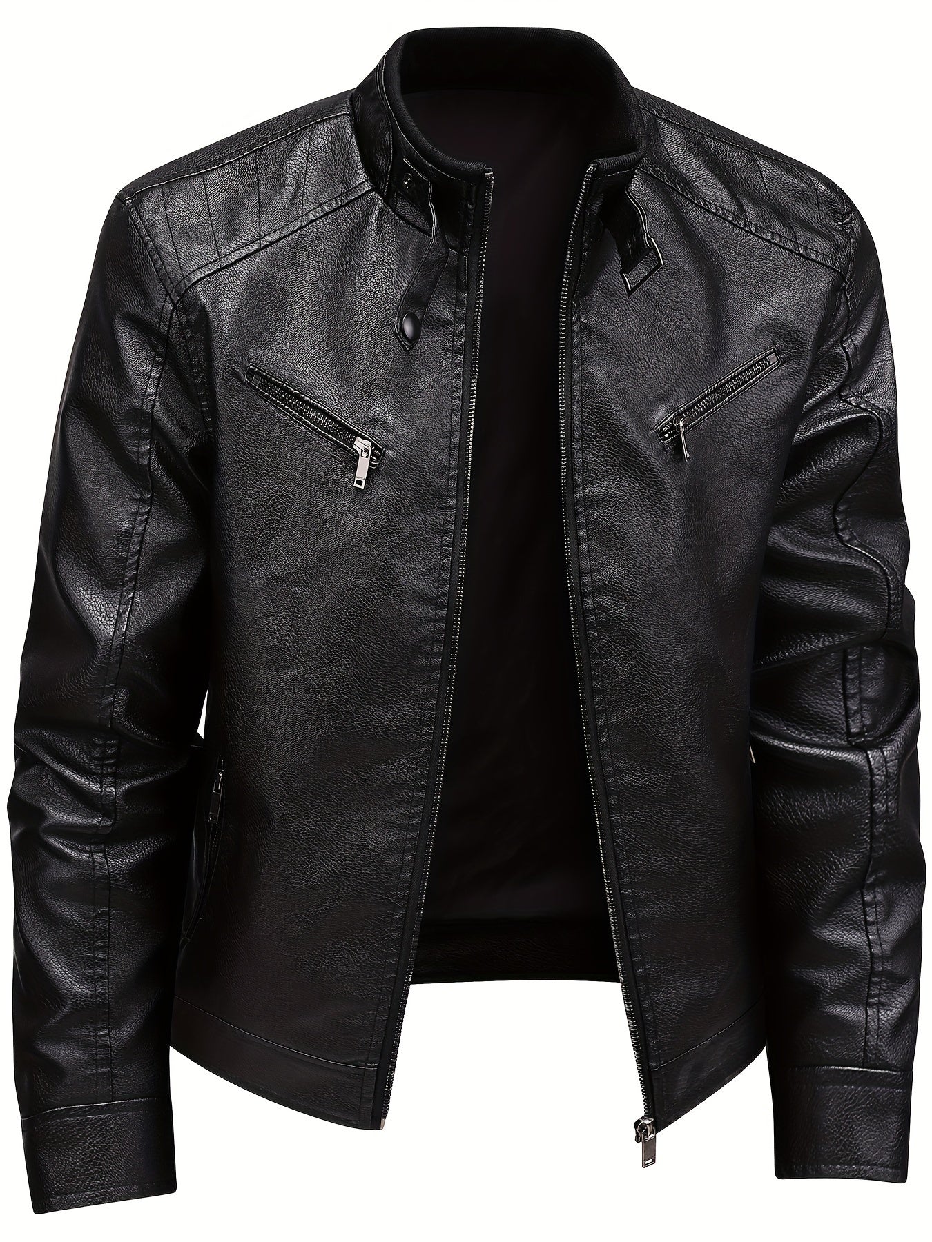 Men's Stand Collar Sports Style Jacket, Solid Color, Regular Fit, Zipper Closure, Polyester Lined, for Fall/Winter Collection.