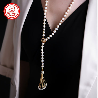 Difei Women's Fashion Pearl Necklace - 85cm/4-9mm Natural Freshwater Pearl Sweater Chain - Gift Box Included - Perfect for Gifting - Each Necklace is Unique with Natural Pearls - Variations in Shapes, Colors, and Patterns