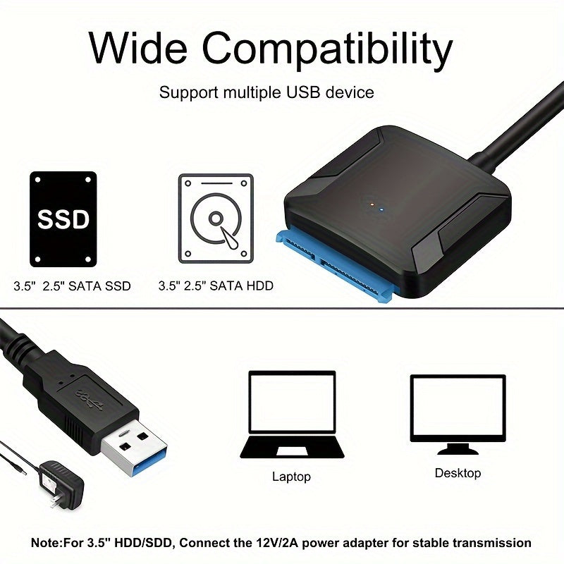 SATA to USB 3.0 adapter for converting external hard drives and SSD/HDD data transfers.