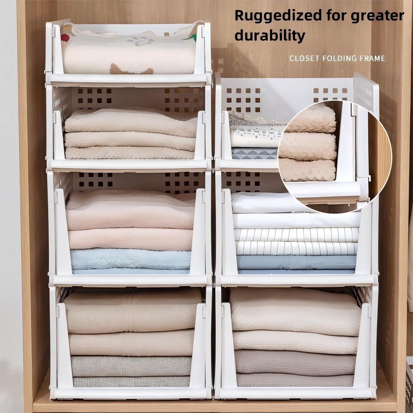 HOUCOC offers a convenient 3-Pack of Foldable Plastic Drawer Storage Bins. These freestanding wardrobe organizers are perfect for use in closets, bedrooms, and offices. The stackable clothes shelf baskets feature an easy slide design and require no