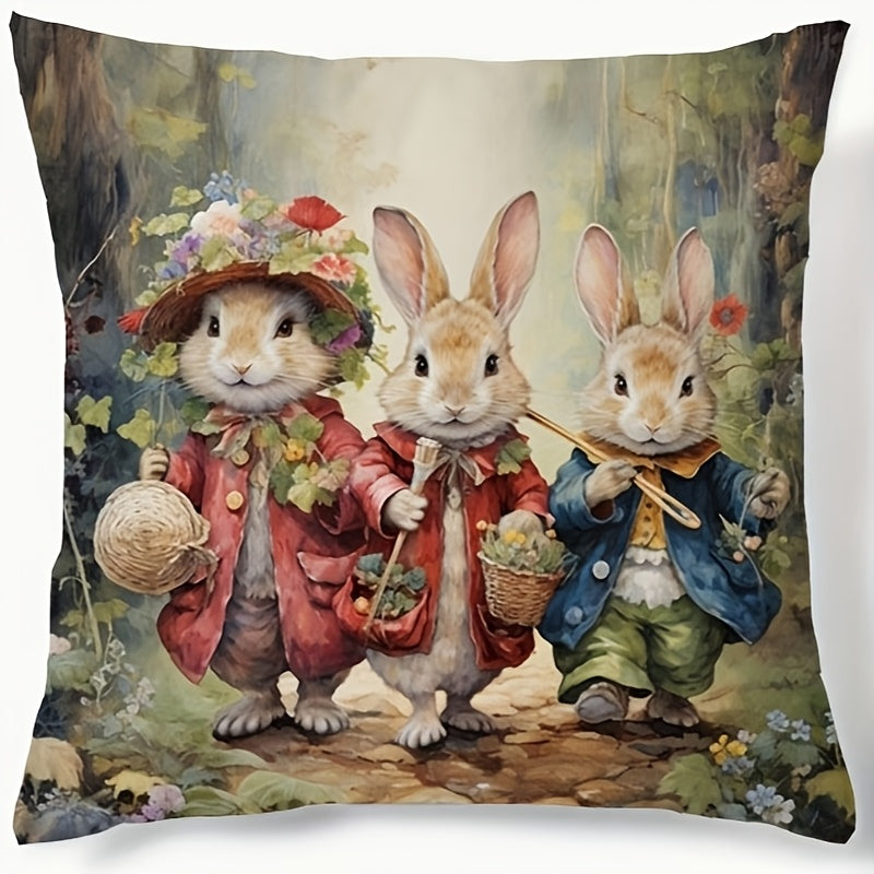 Cute rabbit cartoon printed polyester pillowcase for home, office, car, or bedroom decoration. (No pillow core included)