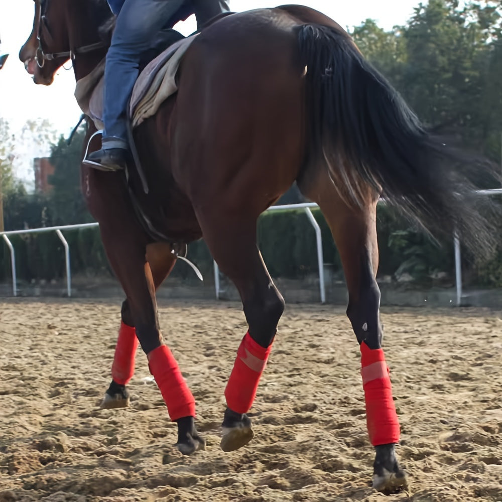 4 premium horse bandages made of breathable, stretchy fleece for even pressure distribution and leg support.