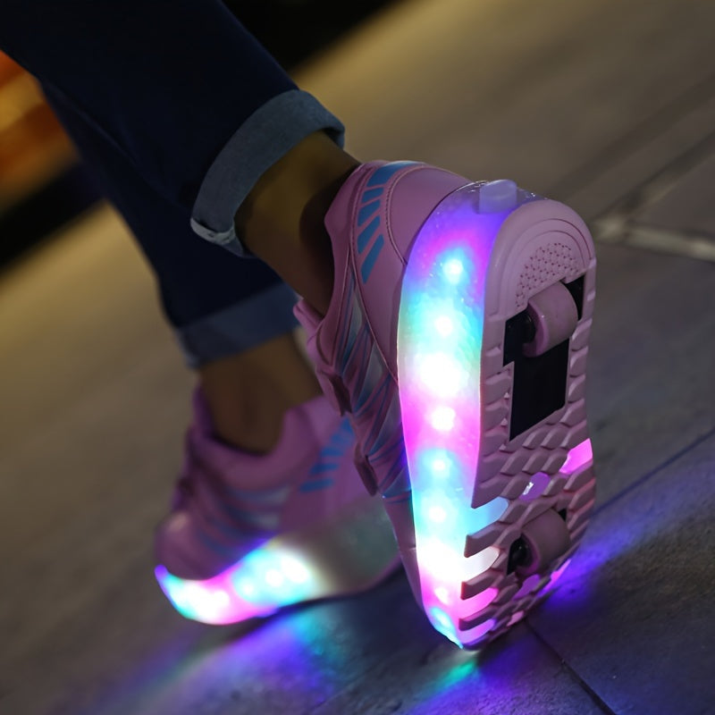 Trendy, breathable roller shoes with LED lights for kids, perfect for outdoor sports and skating.