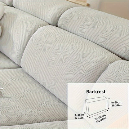 Jacquard sofa slipcover with universal fit and elastic design for furniture protection and home decor in any room.