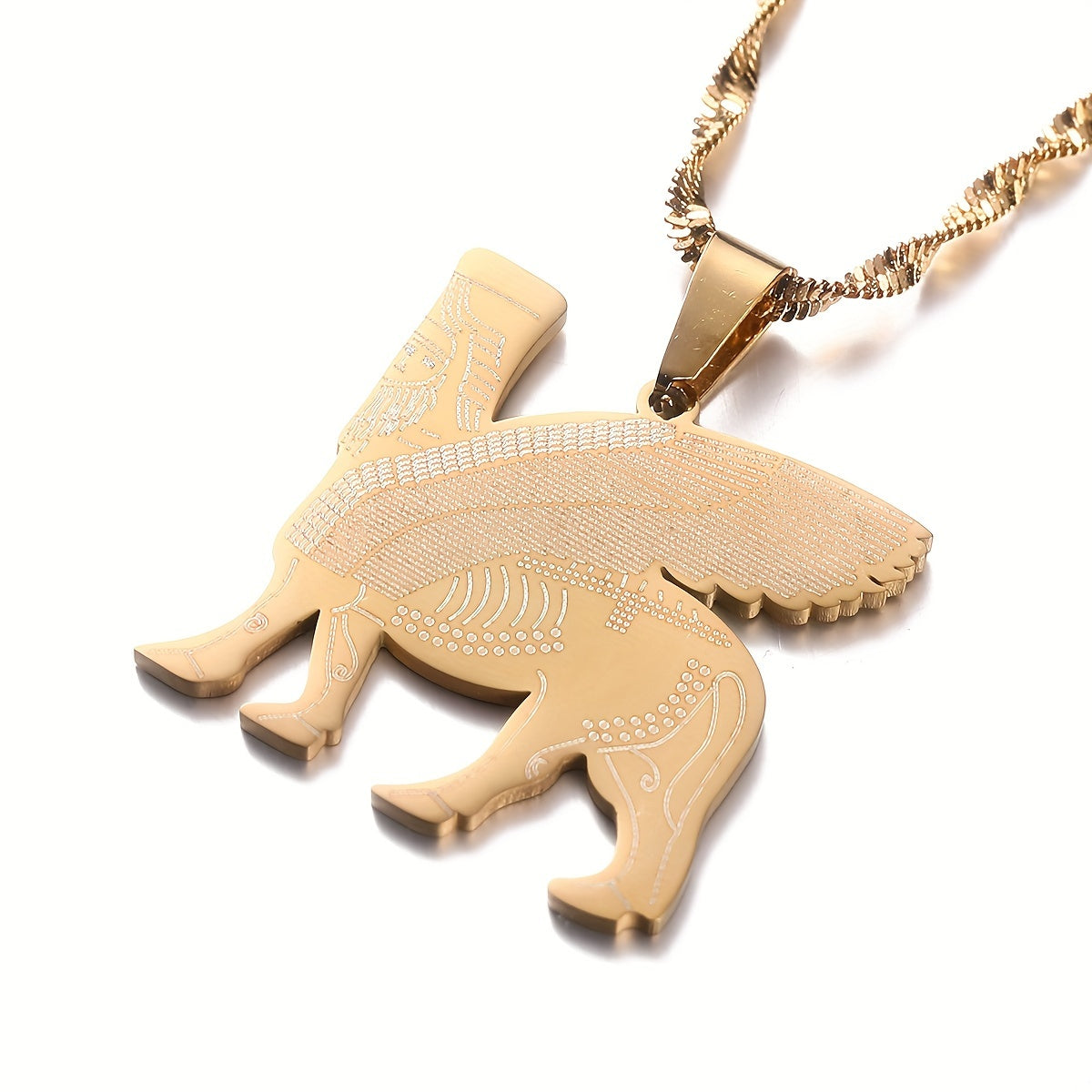 Lamassu Assyrian Deity Pendant Necklace in Stainless Steel - Perfect for Both Everyday & Party Wear