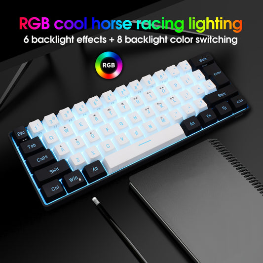 SNPURDIRI 60% Мини RGB Игровая Клавиатура с 61 клавишей, RGB подсветка, USB питание. Идеально подходит для геймеров на ПК/Mac, наборщиков текста и для путешествий.