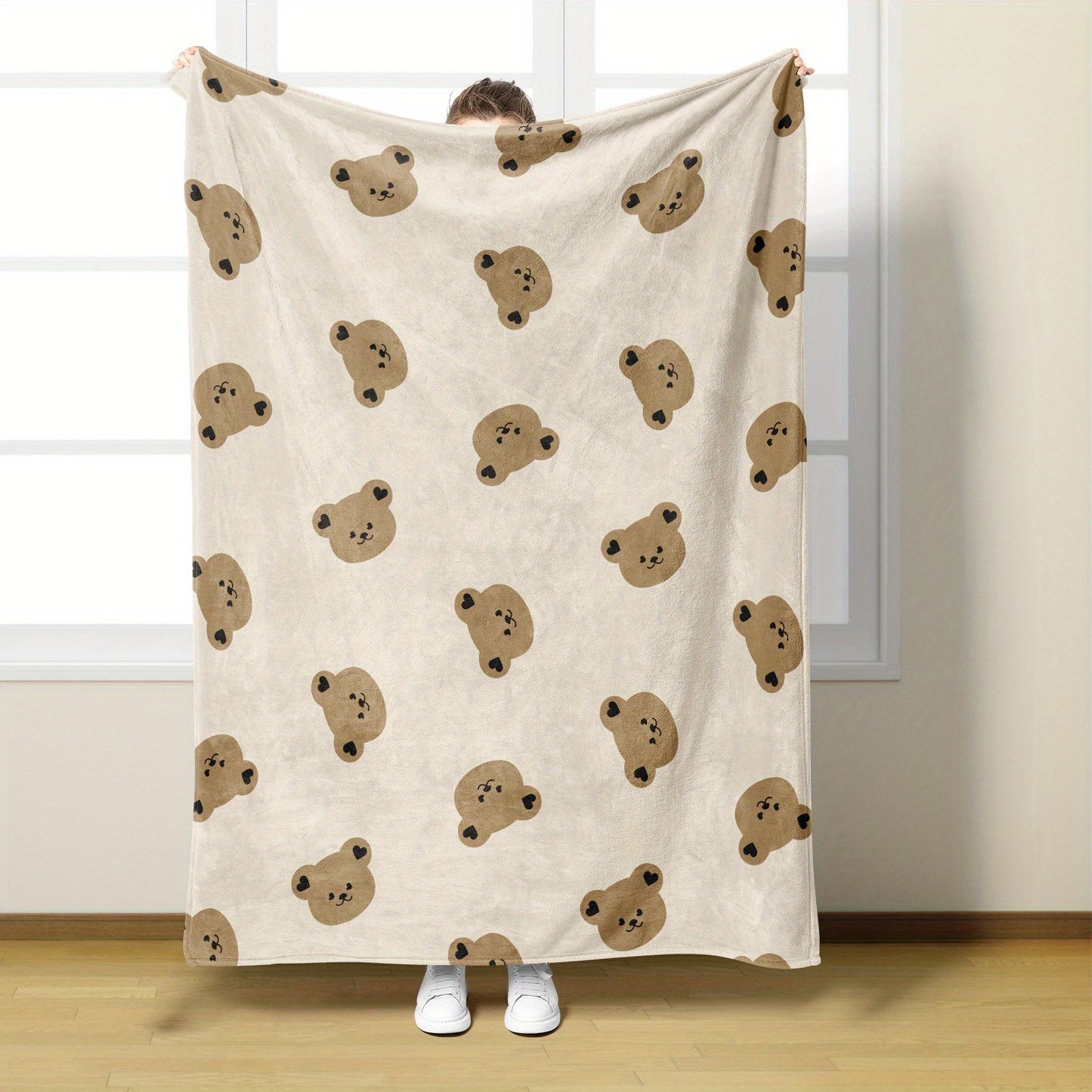 Soft and cozy 1pc Cartoon Bear Print Flannel Blanket perfect for travel, sofa, bed, office, and home decor. Ideal as a birthday or holiday gift for adults, suitable for use all season long.