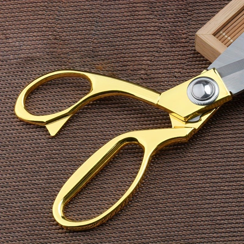 Ultra sharp stainless steel tailor scissors with golden-tone alloy handle - ideal for crafting, office, and home use, offering durable and precise cutting for sewing.