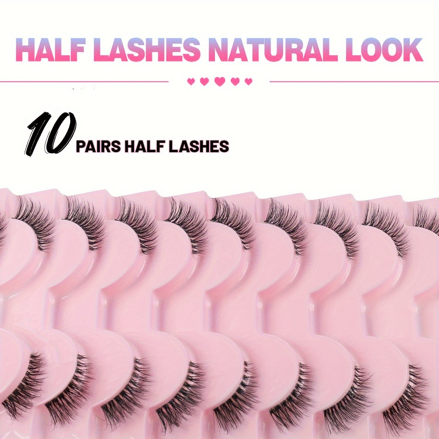 Set of 10 pairs of luxurious false eyelashes in various styles with mixed lengths and ultra-thin fibers for easy application and reusability. Includes 3D wispy cat eye lashes with