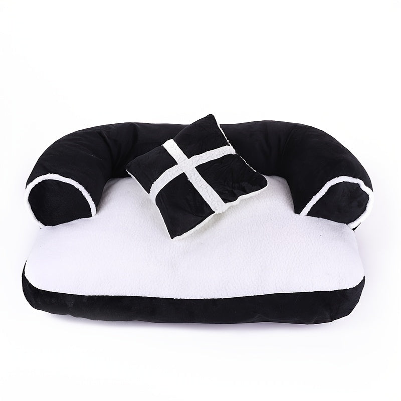 Winter warm pet sofa bed with removable and washable cushion made of comfortable polyester fiber for all seasons. Suitable for small to large dogs and cats. No assembly required.