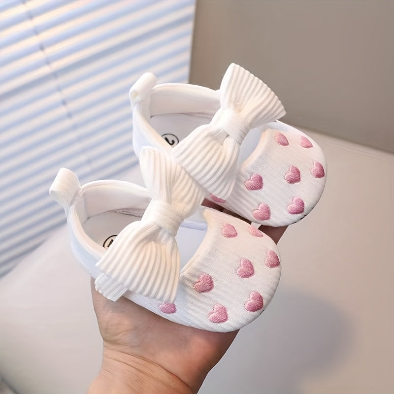 Casual Bow-Knot Mary Jane Infant Shoes in solid fabric, slip-on design with non-slip soft sole. Breathable and lightweight, perfect for indoor or party wear in spring/fall. Stylish and