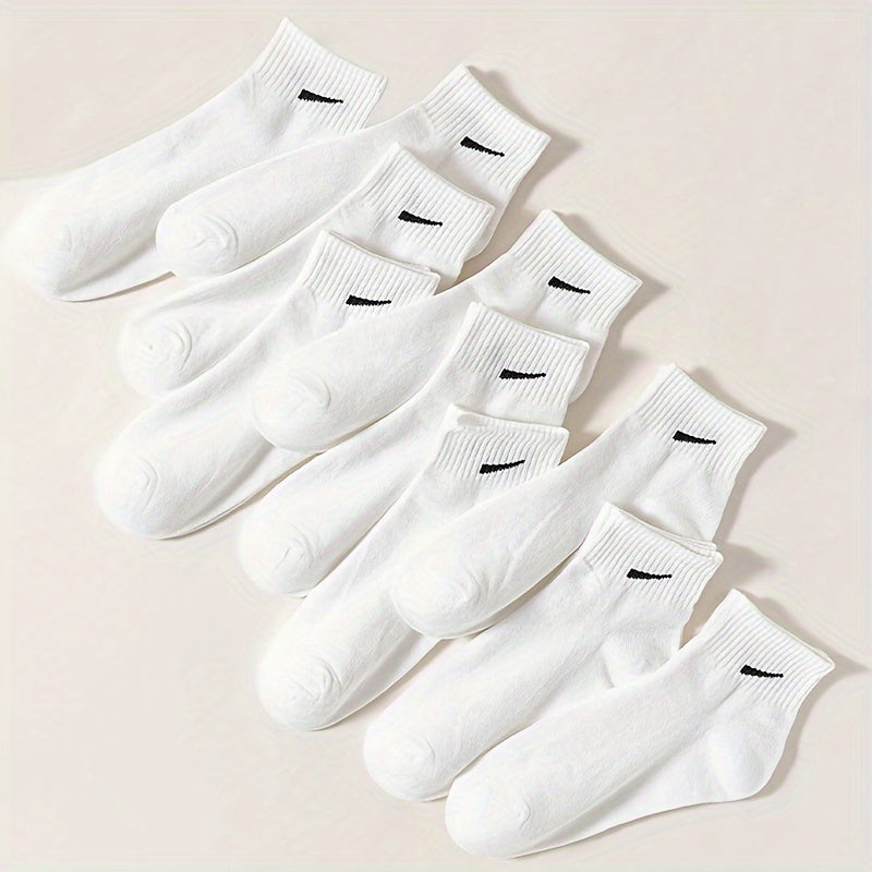 10 pairs of fashionable black and white ankle socks for women, made of 95% polyester and 5% spandex. Knitted fabric, machine washable, lightweight at 280g/m². Perfect for spring/summer.