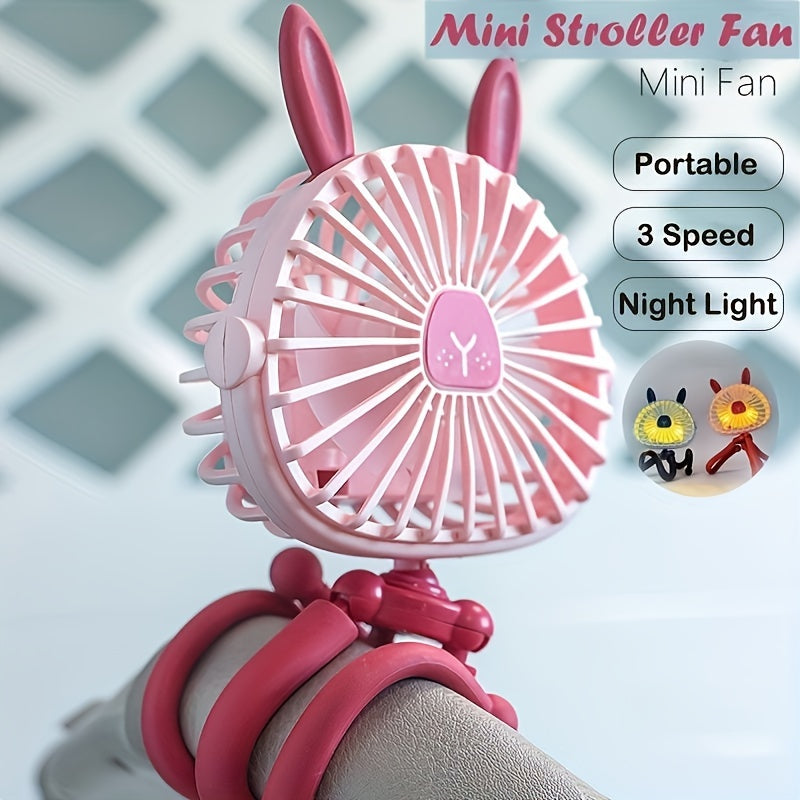 The Rabbit Octopus USB Fan is a cute and convenient portable fan that comes with a flexible stand and a mini clip-on design. Perfect for use in strollers, beds, dorms, desks, and more, this quiet and rechargeable fan is ideal for use at home or while